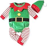 HINTINA Newborn Baby Boys Girls Christmas Outfit Xmas Romper Jumpsuit Elf Santa Clothes Set