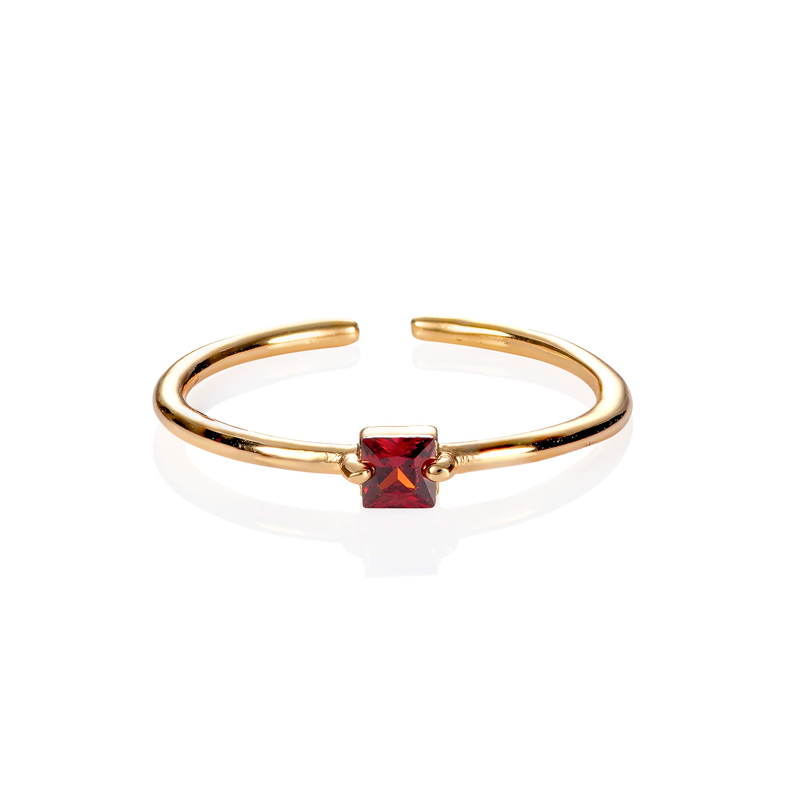 namana Dainty Red Ring in Gold for Women, Adjustable Open Ring for Women with a Red Square Stone, Gold Plated Ladies Ring with a Red Stone, Simple Gold Ring for Women and Teen Girls