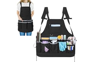 Rexmica Professional Cleaning Apron for Housekeeping, Water-resistant Cleaning Apron with Multiple Pockets for Women and Men, Adjustable Waist Apron for Cleaning Work Tools, Black