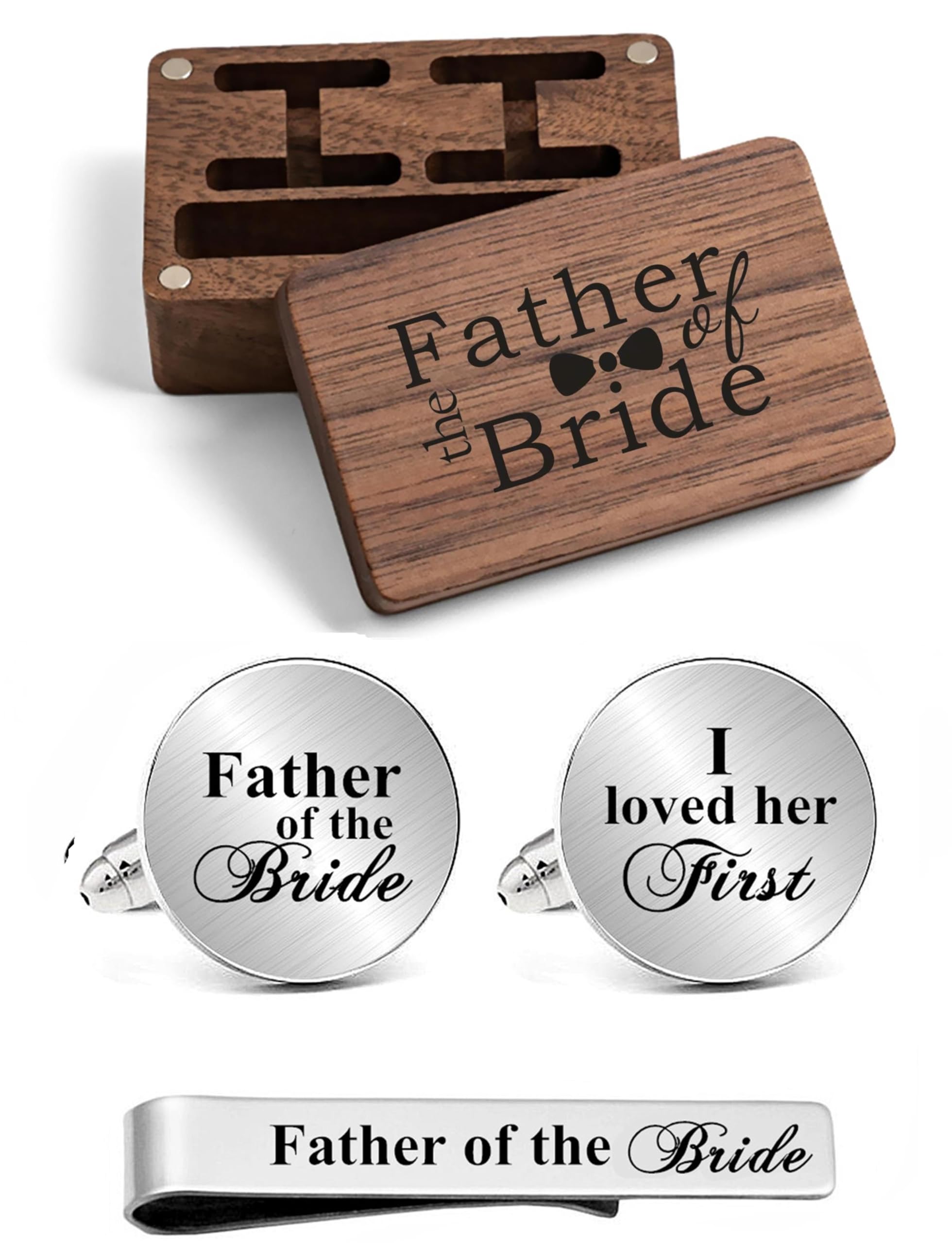 Kooer Custom Personalized Cufflinks & Tie Clip Set Wedding Jewelry Cufflinks Engraved Gifts for Men, silver-and-stainless-steel, cufflinks tie clip tie tack