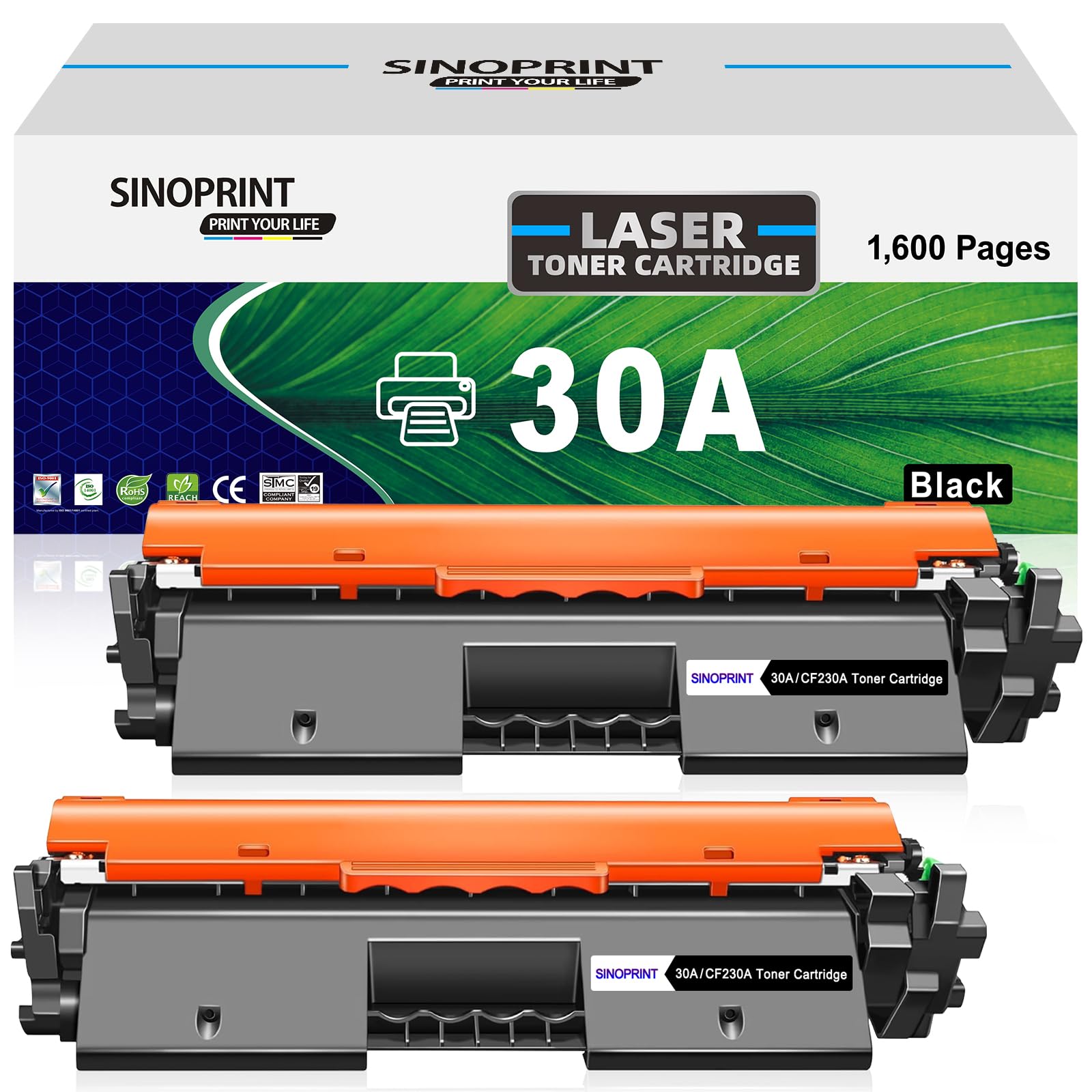 SINOPRINT M203dw Toner Compatible HP CF230A 30A Toner Cartridge with Chip Replacement for HP LaserJet Pro M203dw M203dn M203 MFP M227fdw M227sdn M227 sdn M203 M227fdn CF230X 30X (2-Pack, Black)