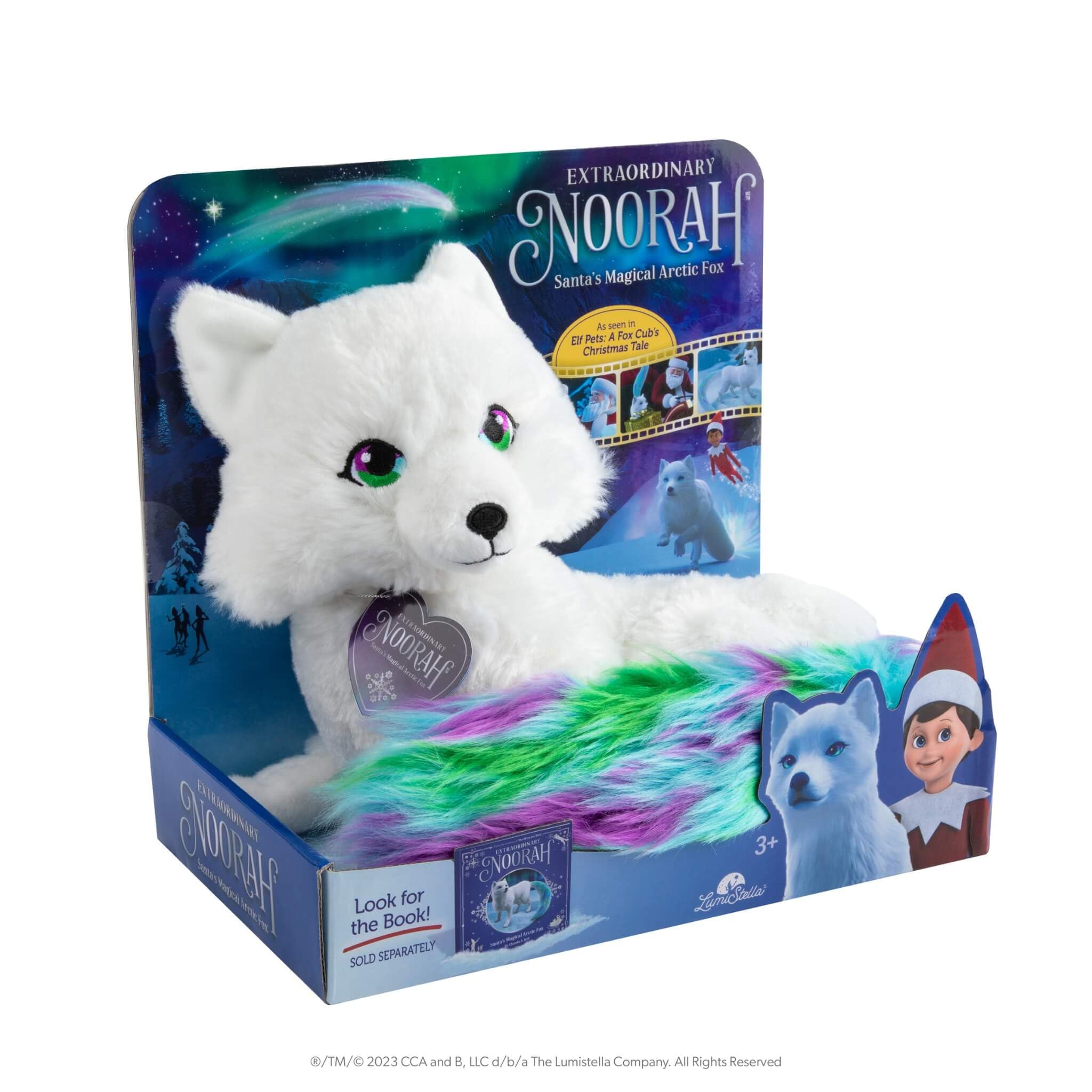 Extraordinary Noorah Plush - 9-Inch Deluxe Animal Plush with Northern Lights-Inspired Tail - As Seen in Elf Pets: A Fox Cub's Christmas Tale - Arctic Fox Pal of The Elf on the Shelf - Brand Scout Elf