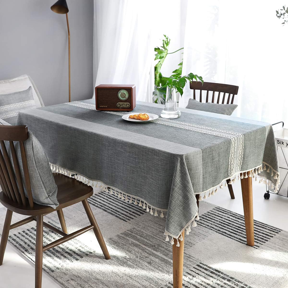 ARICHOMY Table Cloth, Square Tablecloth Cotton Linen Stitching Anti-Fading Wrinkle Free, Tablecloths Washable Dust-Proof Embroidery Table Cover for Kitchen Dinning Party Farmhouse Table Cloth: Kitchen & Dining