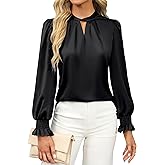 BMJL Womens Dressy Casual Blouse Black Long Sleeve Shirts Satin Silk Keyhole Business Work Tops Fall Outfits 2025