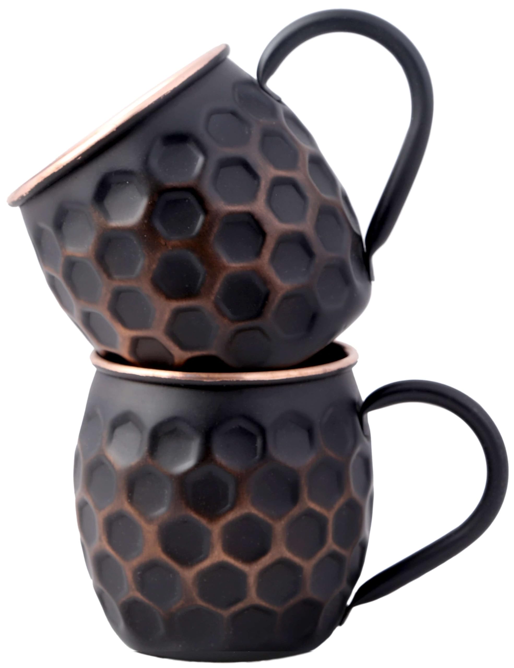Staglife 16 Oz Honeycomb Black Moscow Mule Mugs, Real Solid Copper Cups for Drinking Moscow Mules, Handcrafted Copper Mug Cup, Gift Set of 2 for Men, Unlined