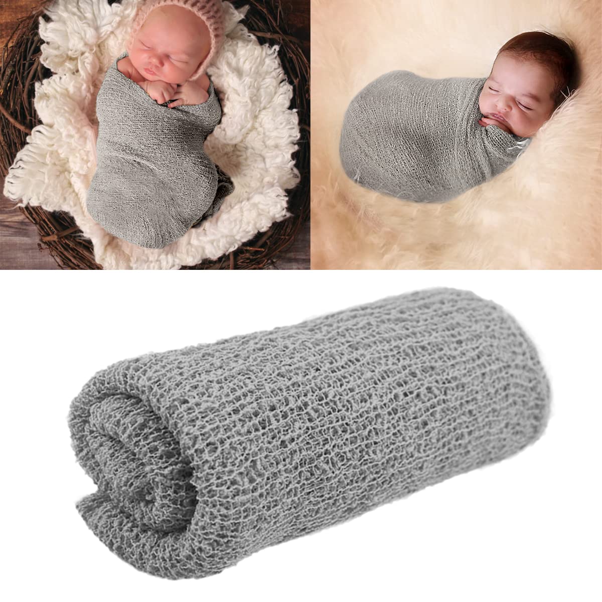 DOERDO Long Ripple Wrap Newborn Baby Stretch DIY Newborn Photography Baby Photo Props, Grey