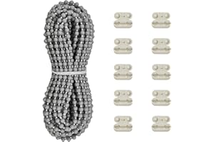 Antfly Plastic 10 Meters Blinds Beaded Chain Cord - Vertical Roman Roller Shade Blind Ball Chain Repair with 10 pcs Connector Clips Thickened Version (Grey)