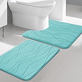 YIHOUSE Memory Foam Bathroom Rug Sets 2 Piece, Ultra Absorbent Bath Mat for Bathroom - Non-Slip Machine Washable & Dry Quickly, 2 Piece Bathroom Mat Set,Teal