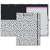 Leopard Print Clipboard Folio with Refillable Lined Notepad and Interior Storage Pocket for Office Stylish A4 Foldable Clipfolio - Black Dots2