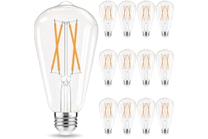 GvvooHome Edison Bulbs, E26 LED Bulb 60 watt Equivalent, Non-Dimmable, Soft White 2700K, ST58 Vintage Light Bulbs, 90+ CRI, 6W 600LM, E26 Medium Base, Clear Glass, 12 Pack