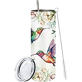 MoYueno Hummingbird Gifts, Slim Hummingbird Tumbler 20 Oz, Hummingbird Skinny Tumbler with Lid & Straw & Brush, Hummingbird Coffee Mug, Hummingbird Gift for Thanksgiving Christmas, 1 PCS