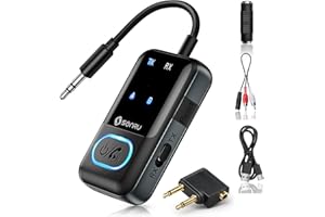SONRU Bluetooth 5.3 Transmitter Adapter for Airplane 2-in-1 Wireless Bluetooth Audio Transmitter Receiver for 3.5mm Aux Jacks on Flight/TV/Gym Equipment, for up to 2 Wireless Headphones, Cell Phones
