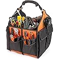 12 inches Open Top Tool Bag: Tool Bags for Men - Tool Tote Bag With Handle, 21 Pockets Tool Box Organizer Storage for Caddy Plumbers Shoulder Strap