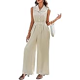 LOOKBOHO Women Dressy Summer Casual Jumpsuit Sleeveless V Neck Wide Leg Pants Rompers Fashion Elegant One Piece Outfit