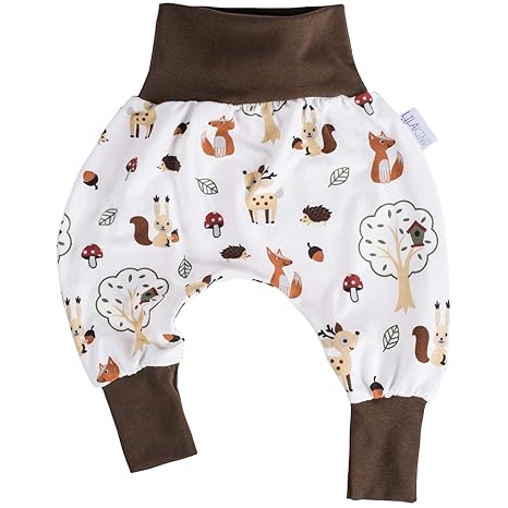 Lilakind“ Kinder Baby Pumphose Hose Baumwolle Jersey Waldtiere Braun Beige Gr. 50-104 - Made in Germany