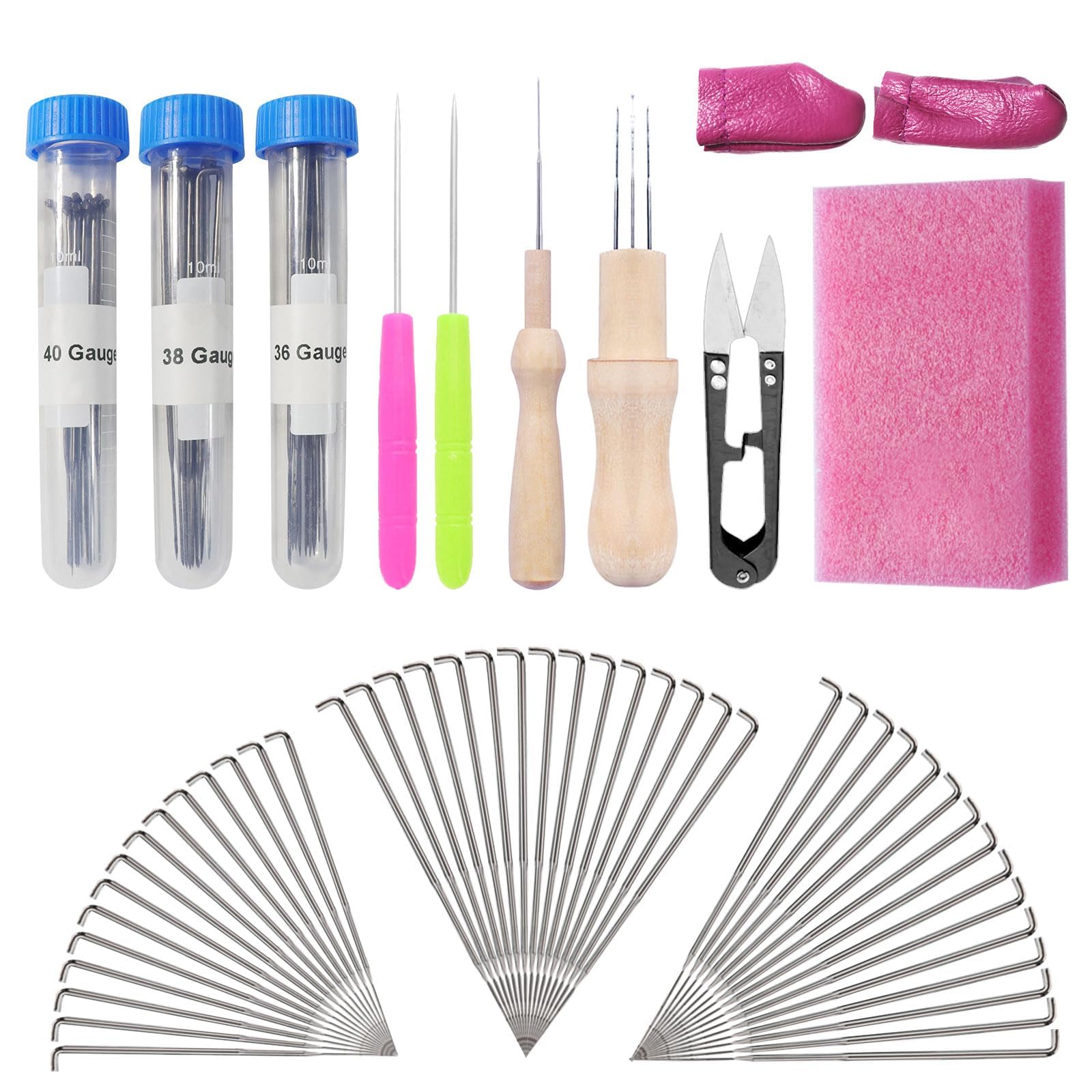 Redamancy 45Psc Wool Felting Needle Tools, Felting Needles Kit, Felting Needles of 3 Sizes, Needle Felting Pad, Needle Felting Kit with Wooden Handle, Felting Starter Kit for Wool Craft Animal DIY