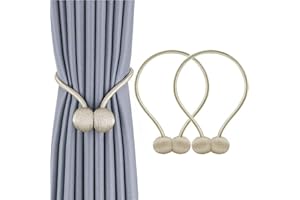 EMISSU Magnetic Curtain Tiebacks, Decorative Curtain Clips Rope Holdbacks Convenient No Drilling Tie Backs for Home Window De