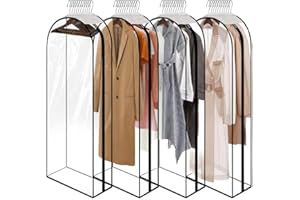 ECOMAID 60" Clear Garment Bags for Hanging Clothes, Storage With Smooth Side Zipper 10" Gusseted Waterproof Bags for Shirts, 