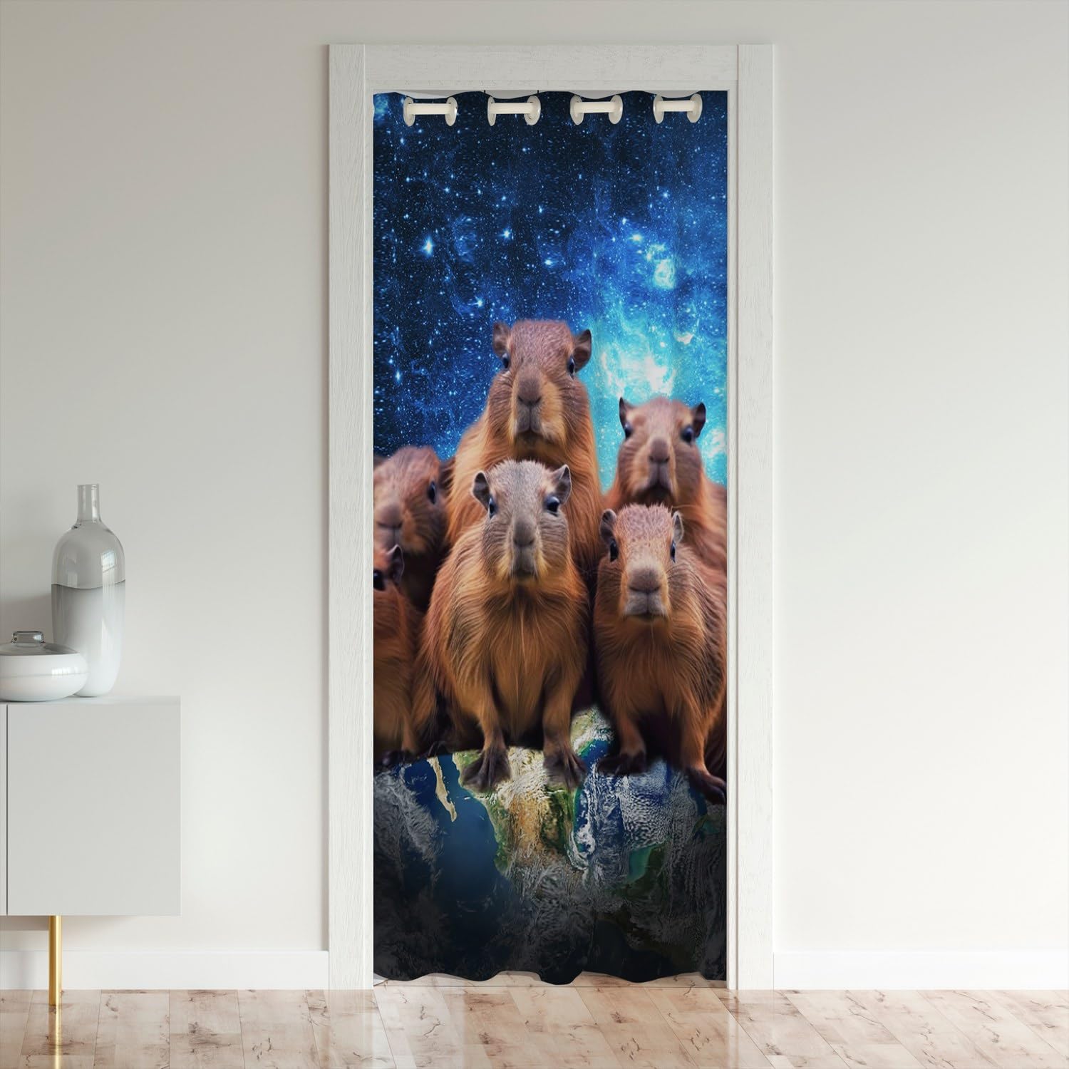 Loussiesd Capybara Door Curtain for Doorway Privacy 106x203cm Galaxy Outer Space Closet Door Cover Curtain for Bedroom Living Room Funny Capybara Room Divider Curtain Cover
