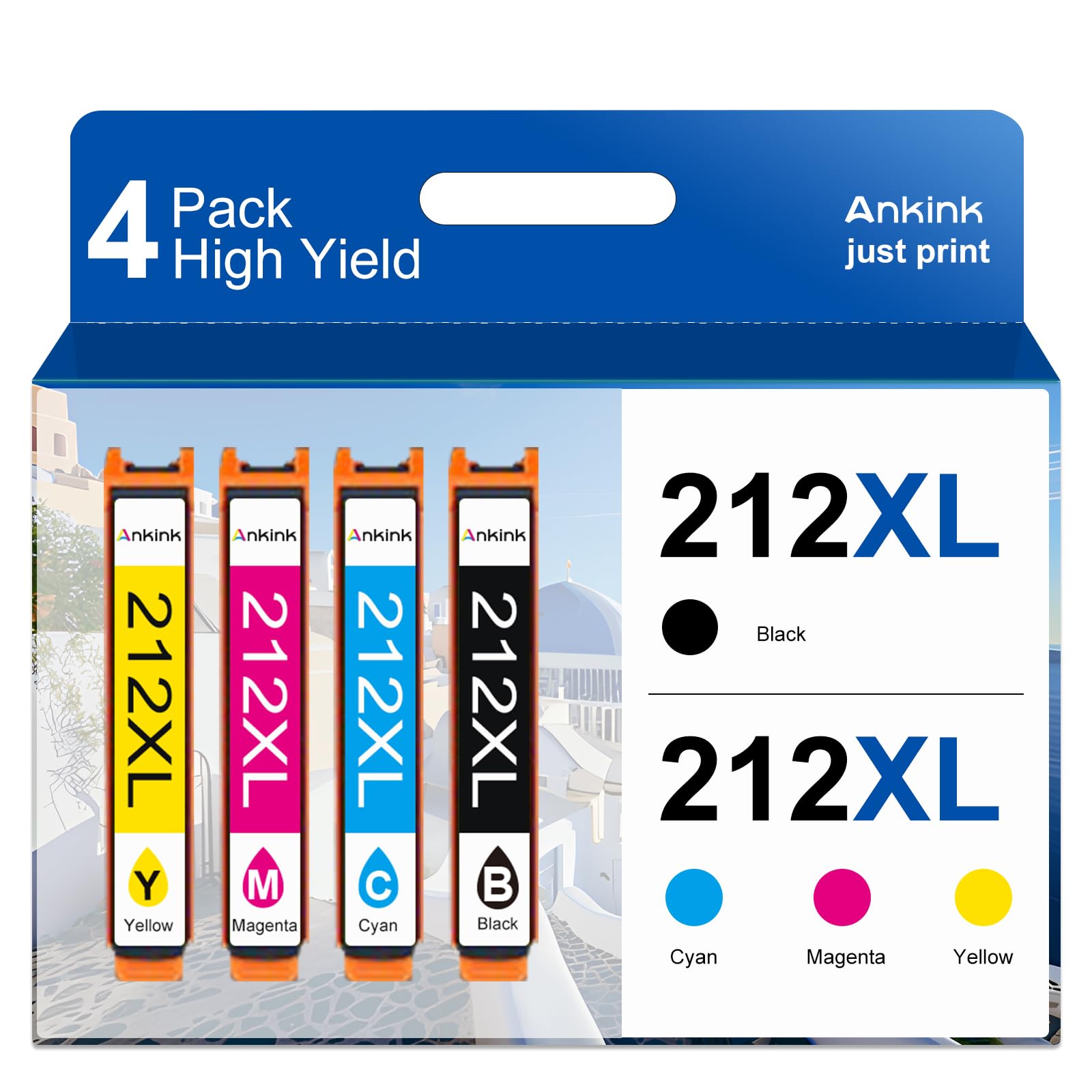 Photo 1 of Ankink Remanufactured Ink Cartridge Replacement for Epson 212XL 212 XL T212XL (Black and Color 4-Pack) for XP-4100 XP-4105 XP-330 WF-2830 WF-2850 Printer