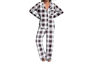 Ekouaer Womens Pajamas Set 2 Piece Button Down Pjs Soft Long Sleeve Top and Pants Sleepwear Set Lounge Sets