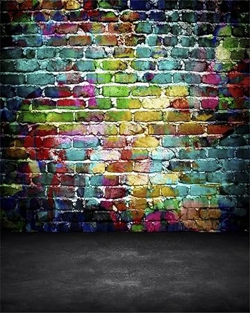 Yongfoto 2 5x3m Vinyl Foto Hintergrund Abstrakte Graffiti Backstein Und Gray Floor Pastell Painted Brick Wall Grunge Ziegel Fotografie Hintergrund Fur