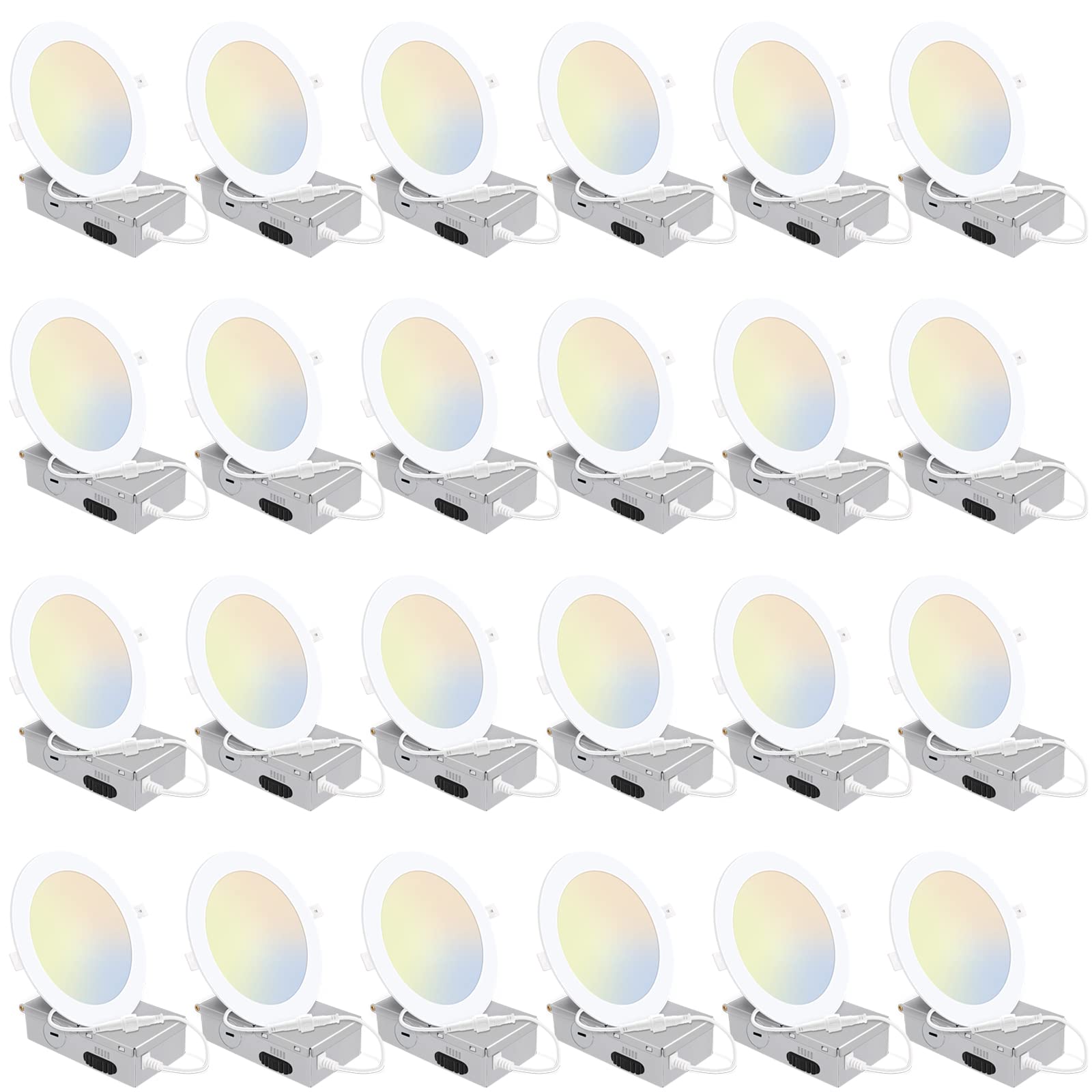Photo 1 of 24 Pack 5CCT Ultra-Thin LED Recessed Lighting 6 Inch, Downlight with Junction Box, 2700K/3000K/4000K/5000K/6500K Selectable, 12W 110W Eqv, Dimmable Wafer Lights, 1050LM Canless LED Recessed Light, ETL