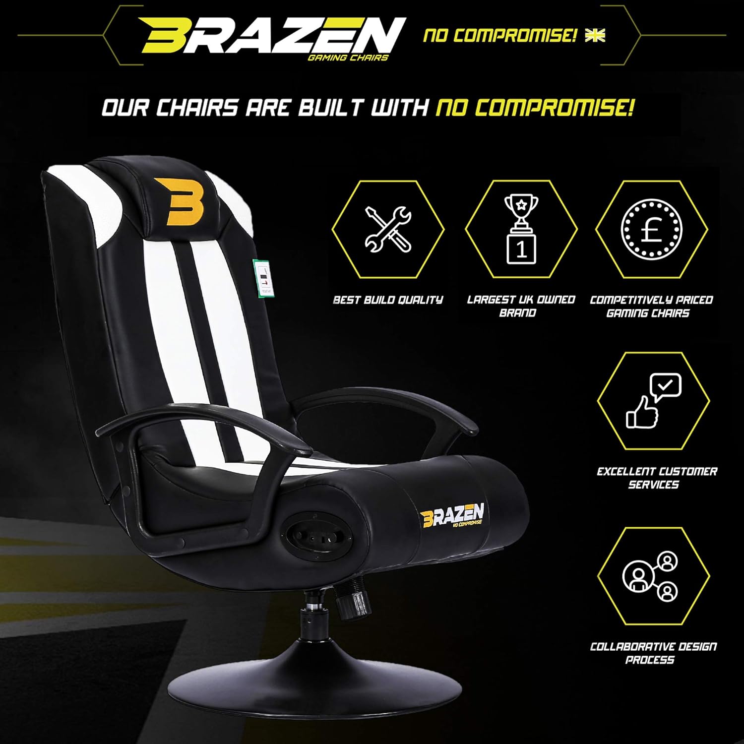 Brazen Stag 2 1 Bluetooth Surround Sound Gaming Chair Black White 17991 Amazon De Kuche Haushalt