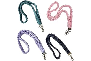 4 Pack Scrunchies Lanyards for ID Badges & Keys, Stretchy Keychain Necklace with Clip, Cute Teacher Office Lanyard (4 Pcs)