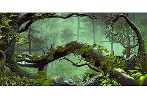AWERT 48x20 inches Foggy Forest Terrarium Background Stone Green Tree Tropical Reptile Habitat Background Rainforest Aquarium Background Durable Polyester Background