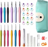 RealPlus Crochet Hooks Set 12 Pcs Ergonomic Soft Grip Case Green