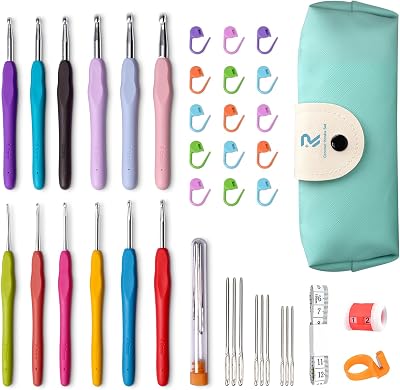 RealPlus Crochet Hooks Set 12 Pcs Ergonomic Soft Grip Case Green