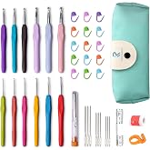 RealPlus Crochet Hooks, 12 Sizes Crochet Hook Set, Crochet Kit for Beginners, Knitting Needles with Ergonomic Handles for Arthritic Hands, Christmas Gifts for Women, Crochet Needles with Blue Case