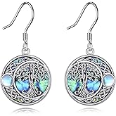 Tree of Life Earrings Sterling Silver Celtic Tree of Life Abalone Shell Dangle Drop Earrings for Women Jewelry