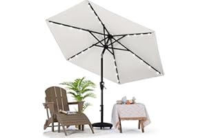 MASTERCANOPY Patio Umbrella with Solar LED Lights for Outdoor Market Table (7.5ft,Light Beige)