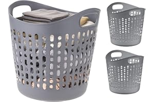 IRIS USA Plastic Laundry Basket Hamper, 3-Pack, 40L / 10 Gal Flexible Dirty Clothes Bag with Ventilation Holes, Bedroom Bathroom Apartment Dorm Laundry Room Blanket Pillow Trinkets Organization, Gray
