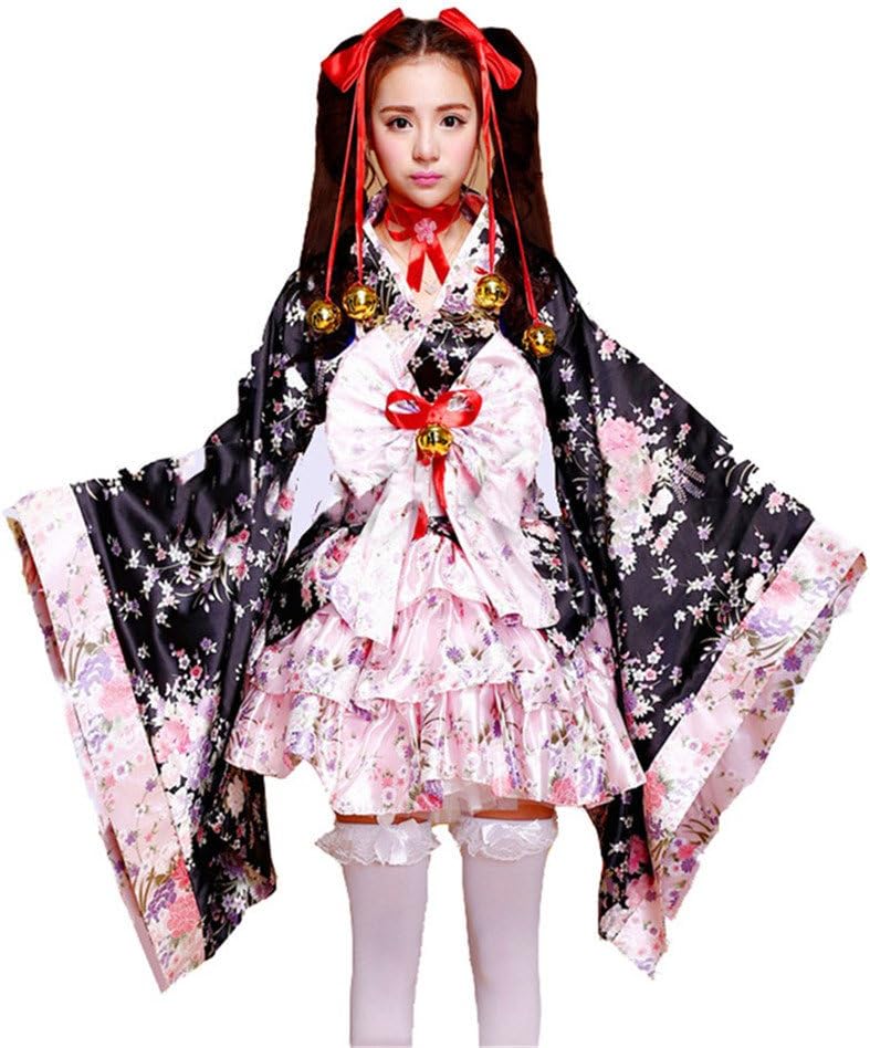 Moqing Flower Sakura Printing Japanese Kimono Lolita Dress Anime Cosplay Costume for Women and Girls