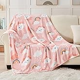 SOCHOW Cute Cloud Print Fleece Throw Blanket for Kids Boys and Girls, Soft Lightweight Cozy Warm Flannel Blanket for Toddler Bed, Pink 50 x 60 Inches