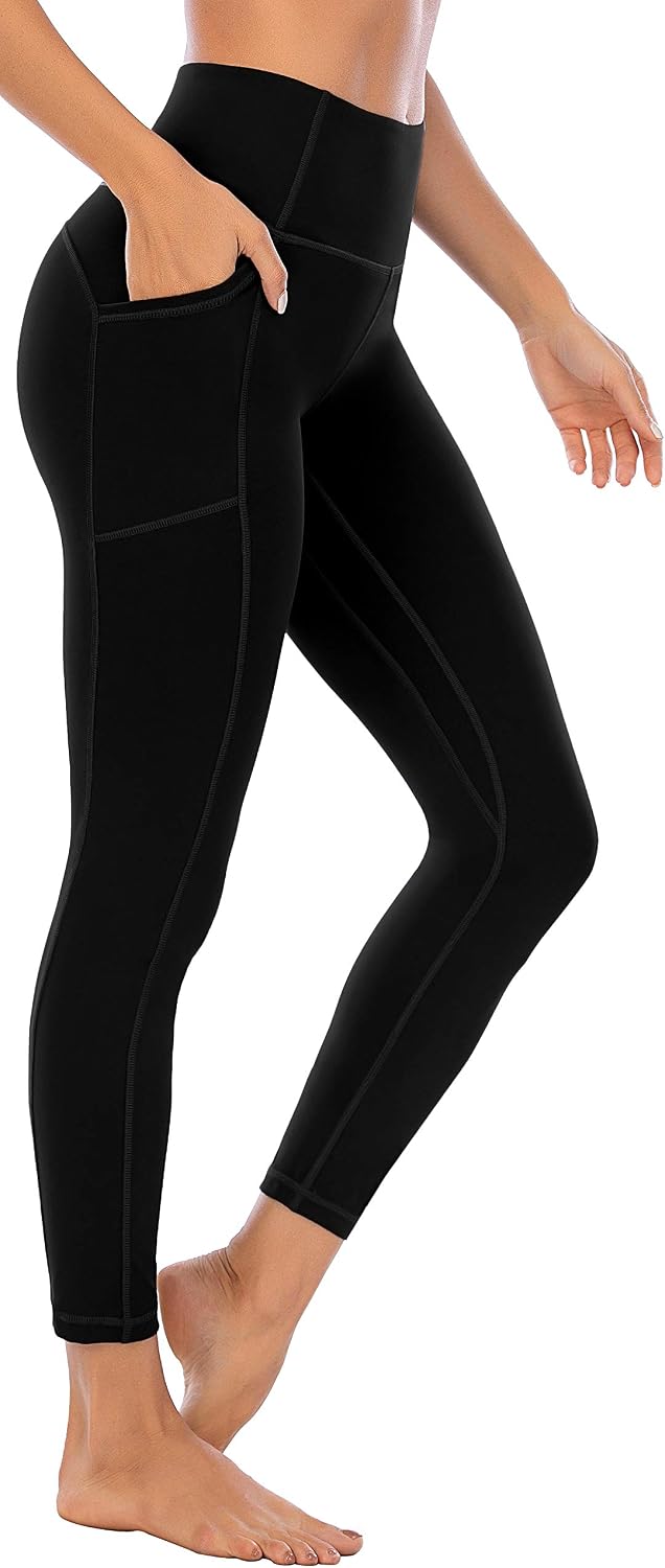 OVRUNS High Waist Gym Leggings for Women Yoga Pants with Pockets Workout Running Compression Leggings for Women - Black - XXL