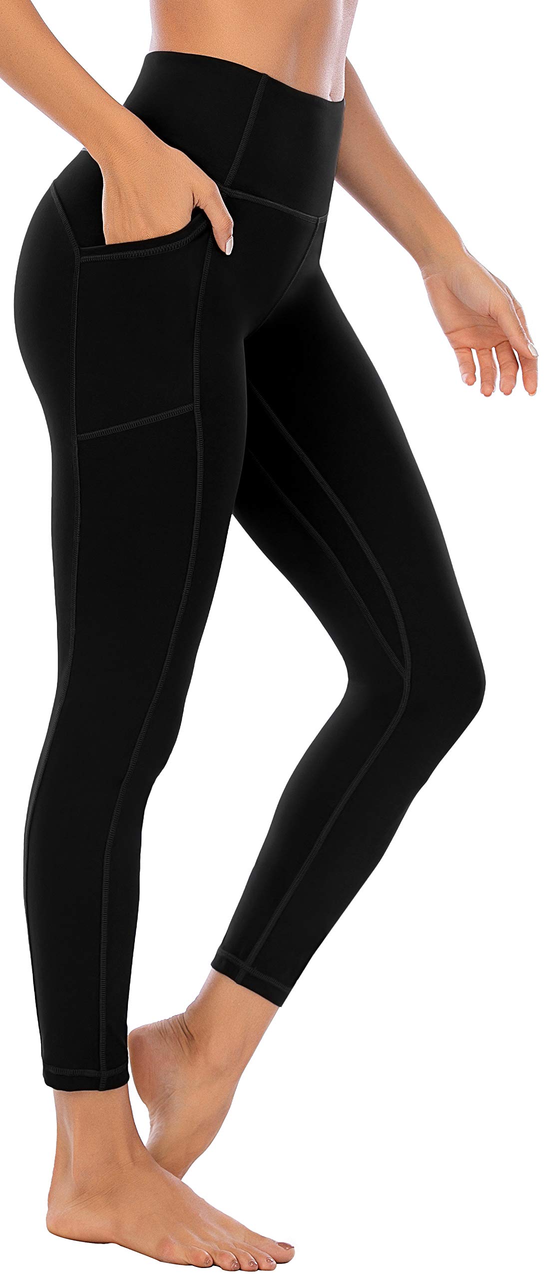 OVRUNS High Waist Gym Leggings for Women Yoga Pants with Pockets Workout Running Compression Leggings for Women - Black - XXL