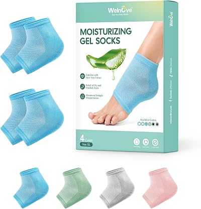 Welnove Moisturizing Heel Socks Aloe Vera Gel Lining 2 Pairs Extra Large