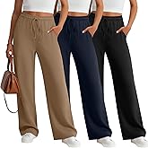Neer 3 Pack Women's Drawstring Pants Casual Wide Leg Lounge Yoga Sweatpants Loose Comfy Palazzo with Pockets