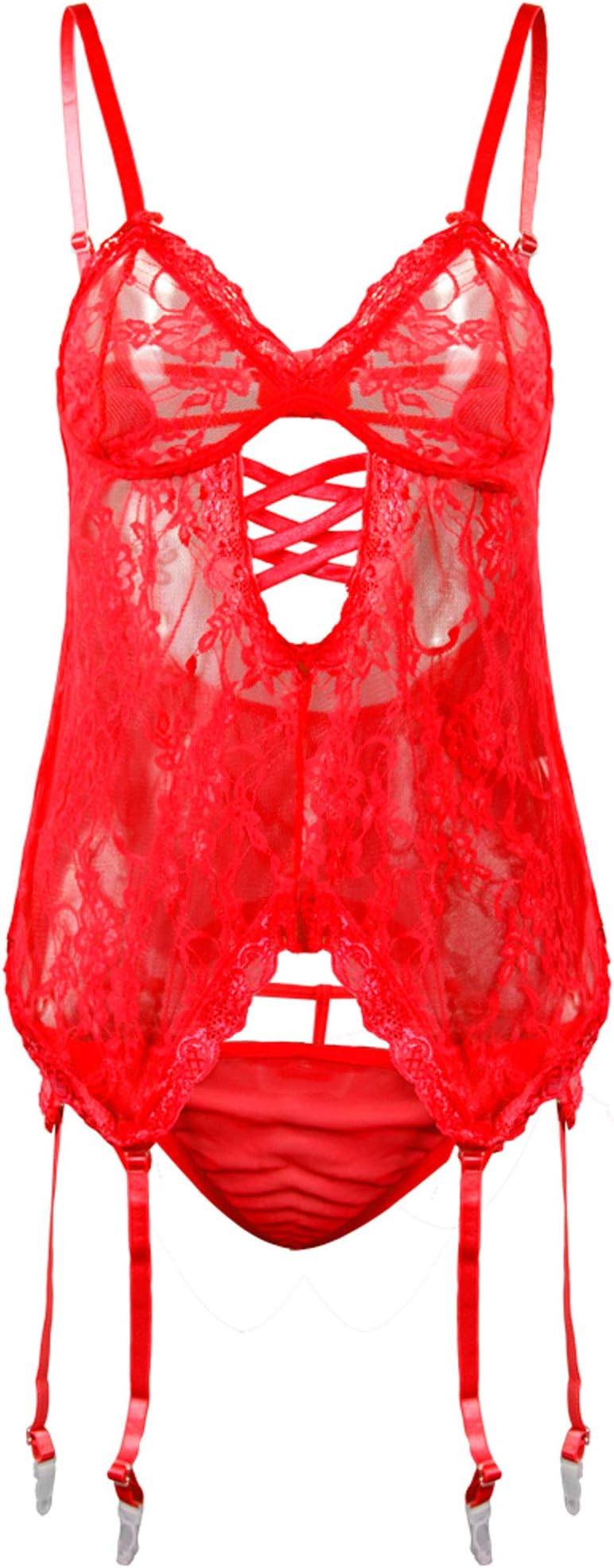 WerQueen Women's 4 Pcs Sexy Corset Lace Lingerie Garter Belts Corset Teddy Bodysuits Bodystocking