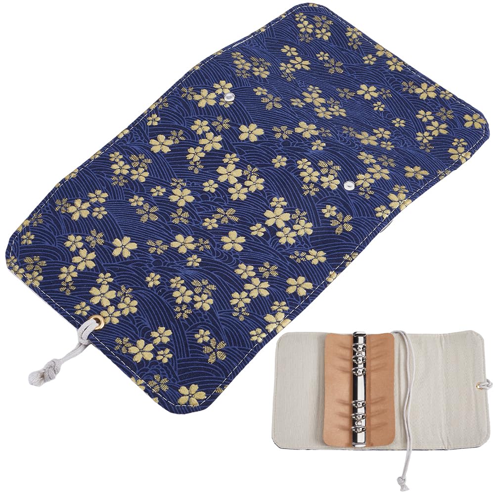 CRASPIRE A6 Book Sleeve Cover 6 Ring Binder Organizer Cloth with Rope Cherry Bloom Floral Flower Sea Wave Washable Book Protector Fabric for Notebook Novel Journal Textbooks Case Diary Decor