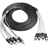 RECOIL PCI412 Premium 100% Oxygen Free Copper 12ft 4-Channel RCA Audio Interconnects Cable 4X RCA Male to 4X RCA Male Double Shielded with Noise Reduction