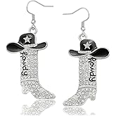 Glitter Rhinestone Cowgirl Earrings for Women, Western Howdy Letter Dangle Boot Earrings Cowboy Enamel Hat Earrings with Sparkly Star Rodeo Country Concert Party Outfits Jewelry