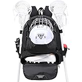 Apex Outdoors Lacrosse Bag, Field Hockey Bag with Two Stick Holders, Large Lacrosse Backpack with Separate Cleats Shoe Compartment