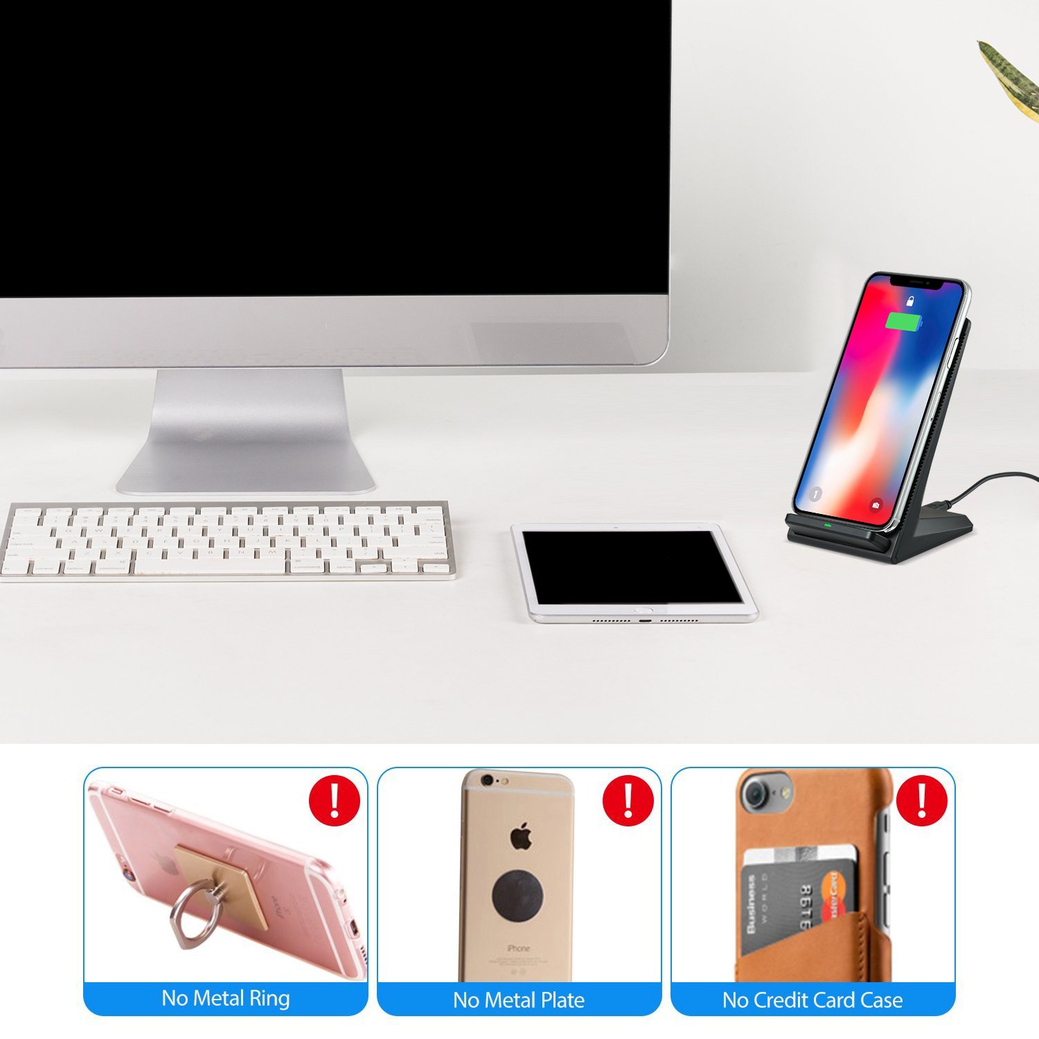 iPhone X Wireless Phone Charger with Fan 10W Qi Fast Wireless Charging Stand for Galaxy S9+Note 8 5 S8 S8+ S7 S7 Edge S6 Plus 7.5W Charge for iPhone X 8 8Plus (Without AC Adapter)