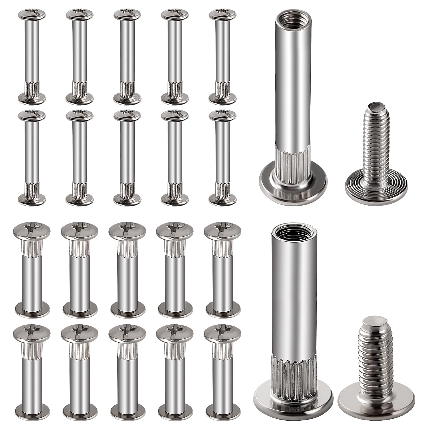 VooGenzek 20 PCS Φ5/Φ8 mm Connecting Bolts with M4/M6 Screws, Nickel Furniture Fastener for Cabinet, Cupboard Joining System, 31-40 mm