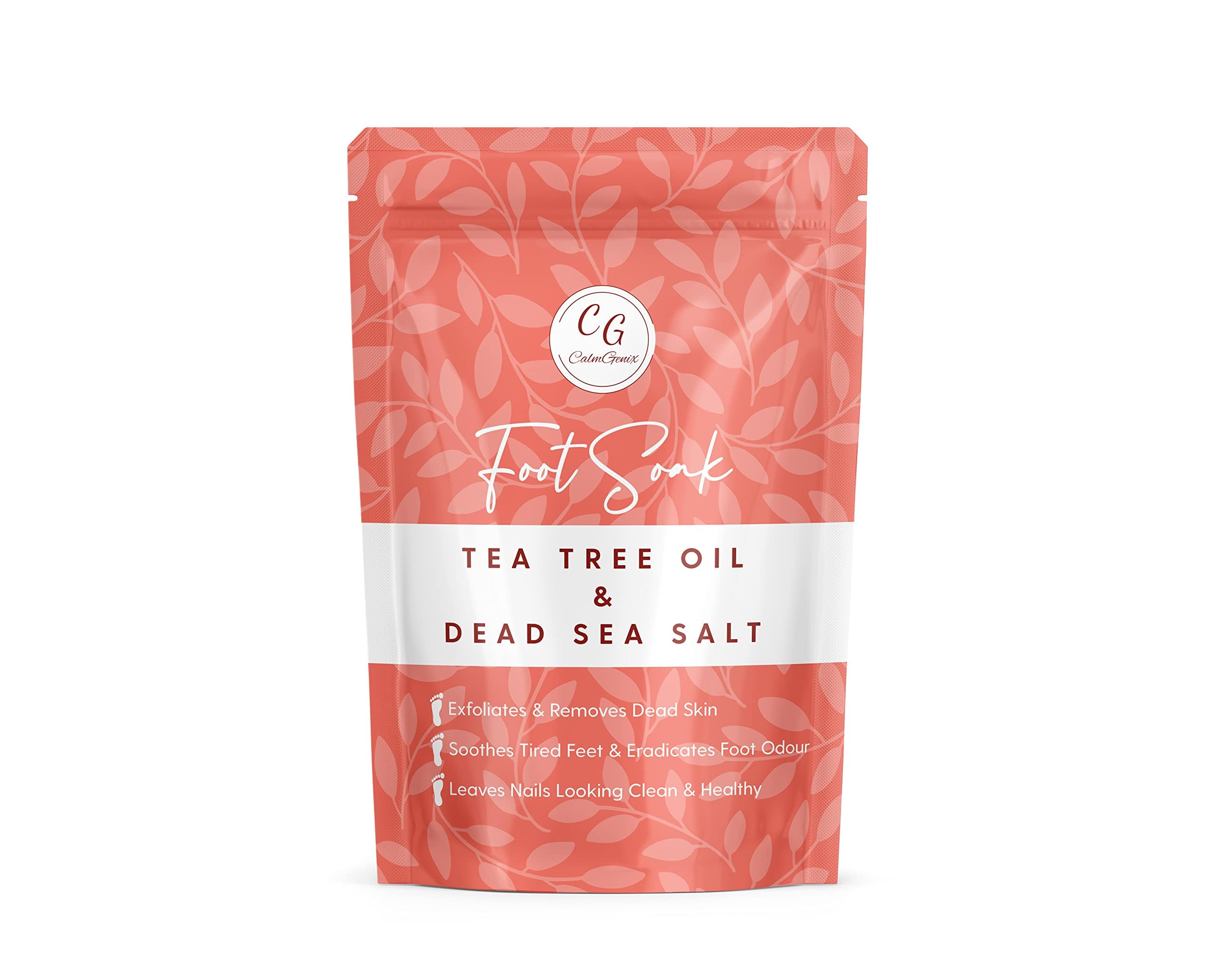 CalmGenix Foot Soak with Tea Tree Oil & Dead Sea Salt | Helps Treat Nail Fungus and Athletes Foot, Foot Spa Bath | Foot Moisturiser & Deodorizer Feet Soak | Exfoliating Foot Soak for Hard Skin